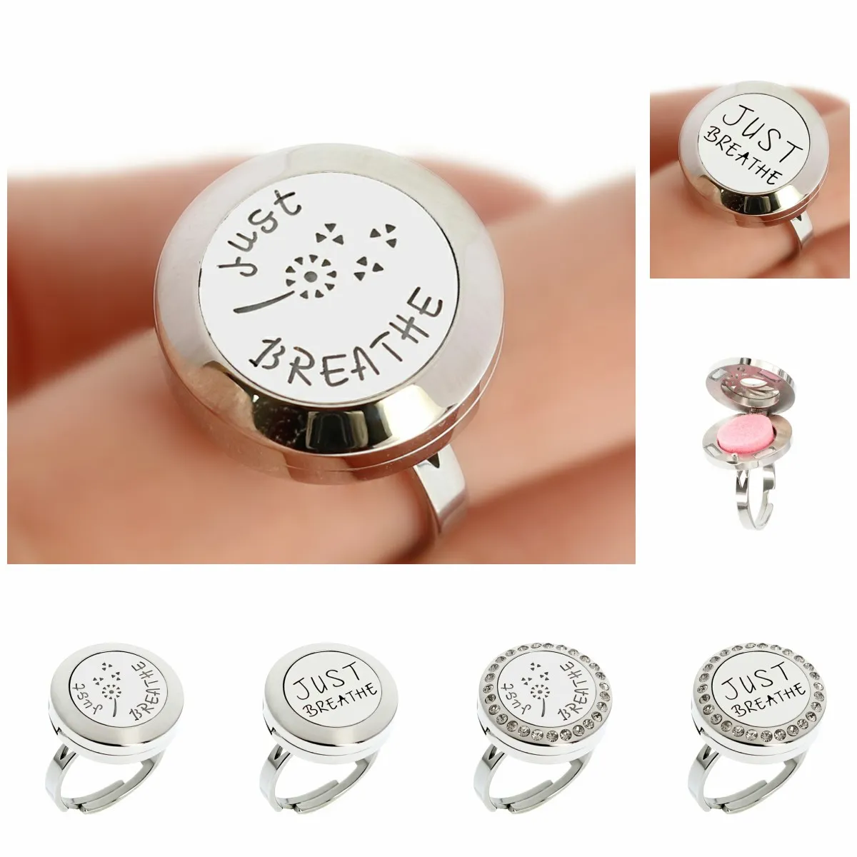 2018 Just Breathe Essential Oil Diffuser Perfume Locket Ring Round