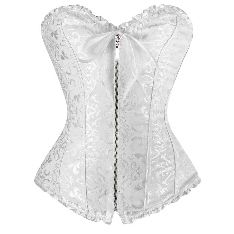 مثير الأبيض المرأة كورس زائد حجم مشد سستة overbust ملابس داخلية مع ثونغ سخرية korsett corpete corselet e espartilho e10