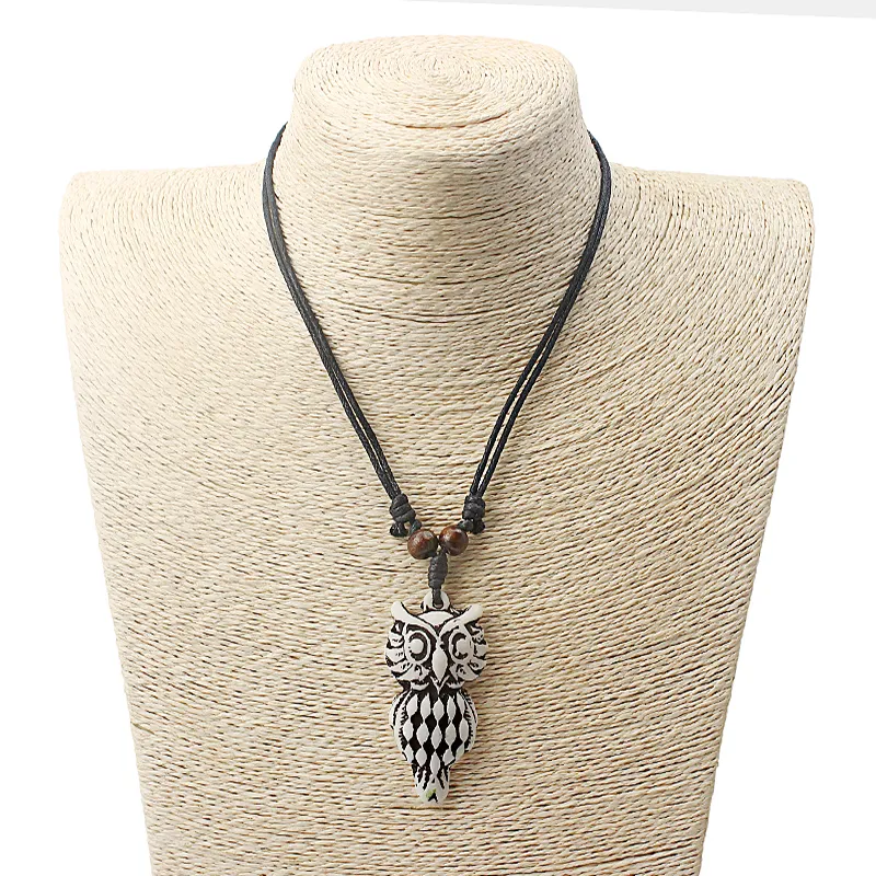 Drop yak bone resin Necklace whole with Carving Owl Pendant2051387
