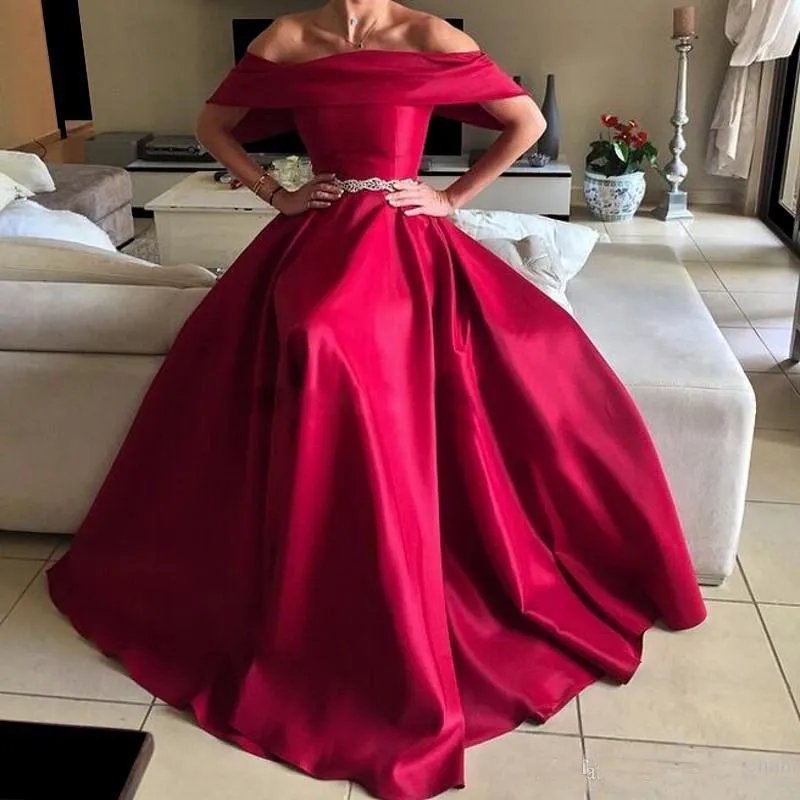 Elegant Red Evening Dressess Backless Sash Off the Shoulder Prom Dress Short Sleeve Special Occasion Dresses for Women Cheap