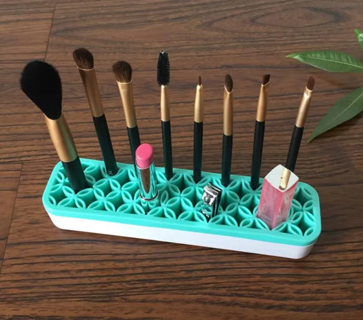 Silicone Makeup Brush Organizer Storage Box Läppstift Tandborste Penna Kosmetiska Borsthållare Ställ Multifunktionellt Make Up Tool