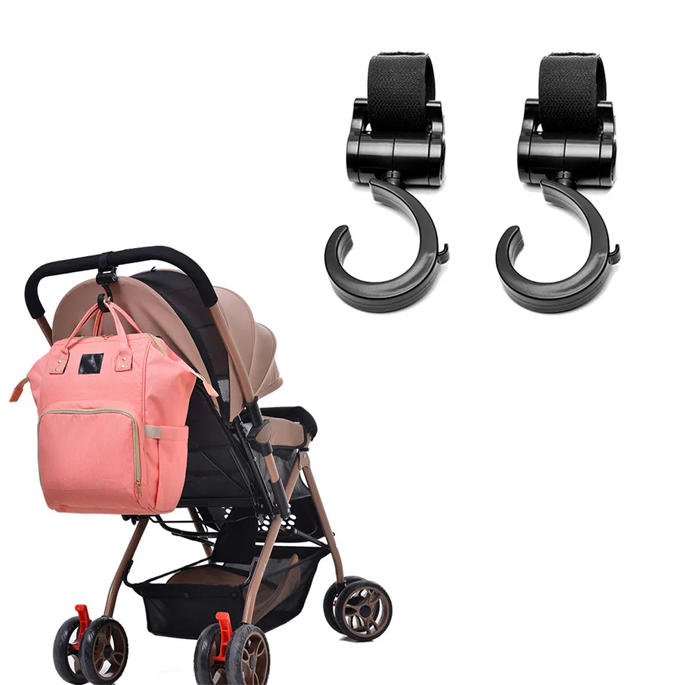 2 adet/lot bebek arabası kancası çok işlevli bebek arabası siyah plastik bebek bezi çanta asılı aksesuarlar bebek arabası döner 360 araba kancası