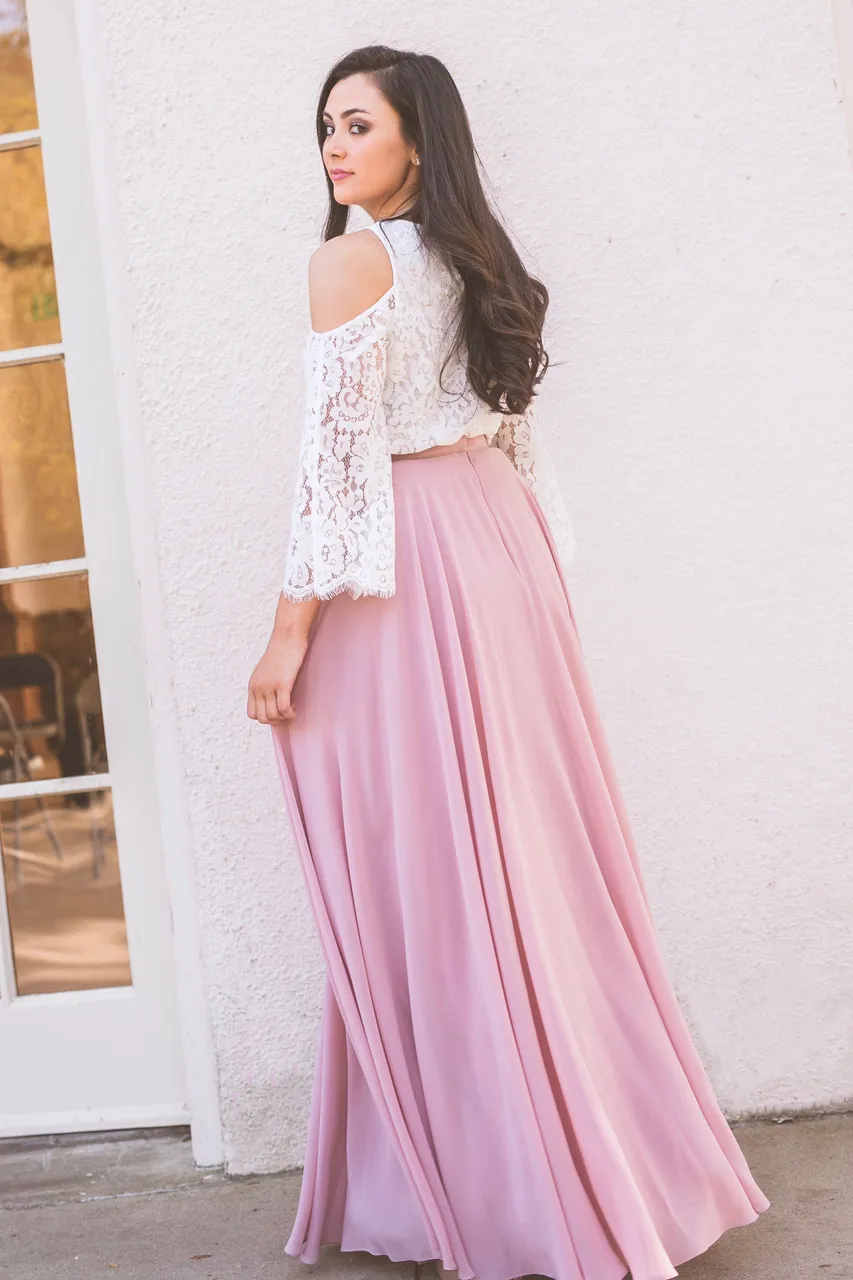 Customizable Full Length Lace Top Chiffon breastfeeding bridesmaid dress with Bell Sleeves - 2018 Collection