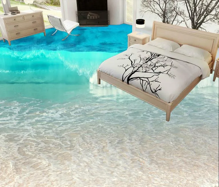 bathroom wallpaper Ocean World beach surf Dolphin 3D floor tiles three-dimensional painting