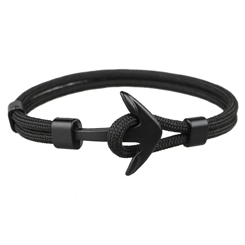 Men Bracelet Black Alloy Anchor Bracelets Multilayer Rope Chain Paracord  Bracelet For Women Men Navy Style