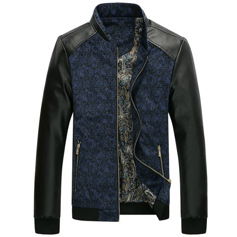 Mountainskin PU Läder Patchwork Mäns Jackor 4XL Höst Fashion Coats Män Ytterkläder Stativ Krage Man Kläder Slim Fit SA332