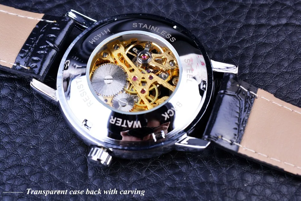 Zwycięzca 4 Ring Designer Transparent Case Back Black Golden Skeleton Mens Watches Top Marka luksusowe zegarek mechaniczny Mężczyzn na rękę 68831936