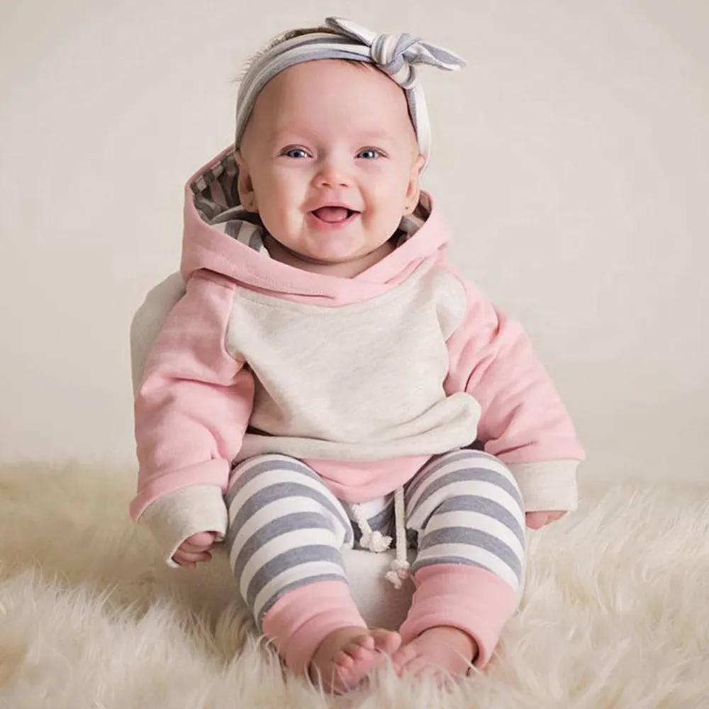 3PCS Nouveau-né Bébé Fille Automne Hiver Vêtements Set Haut à