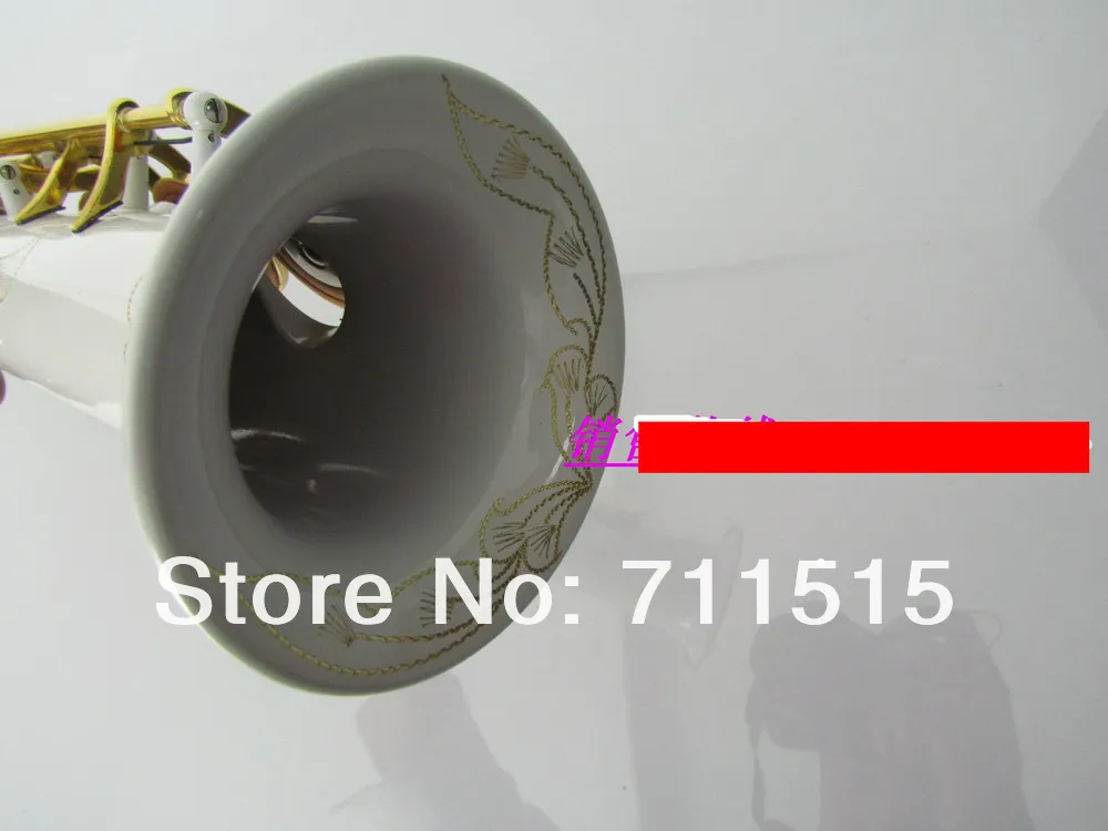 Ny sopran B platt saxofon mässing västerländsk musikinstrument Unik vit yta guldpläterad nyckel sax med fodral Gratis frakt