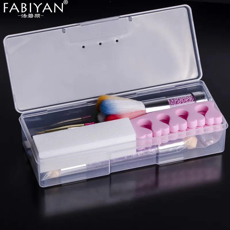 Nail Art Rectangle Storage Contenitore vuoto Organizer Case Box Plastica Clear Brush Pen File Accessori Strumenti per manicure con strass