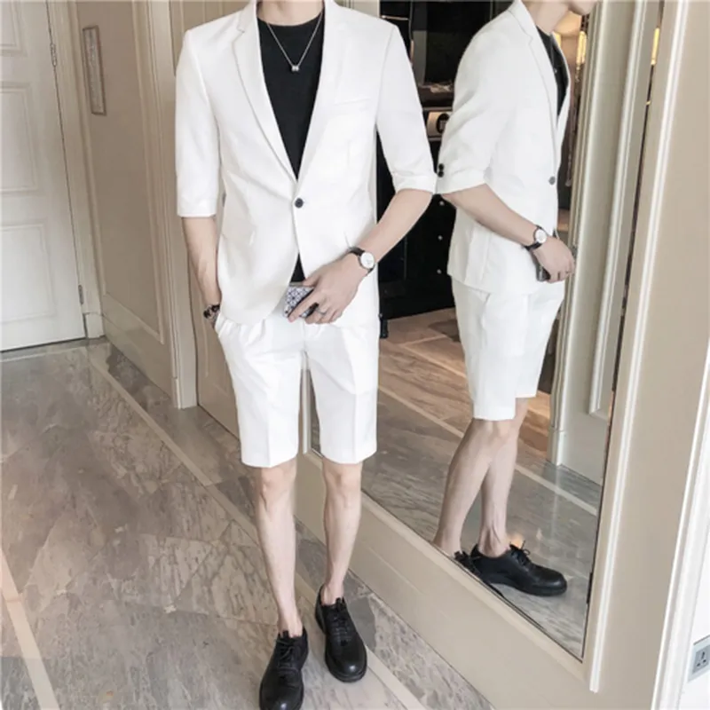 2021 sommer Strand Männer Anzüge Weißen Ärmeln Kurze Hosen Hochzeit Anzüge Nach Maß Slim Fit Casual Smoking Bester Mann Blazer mode Herren Jacke