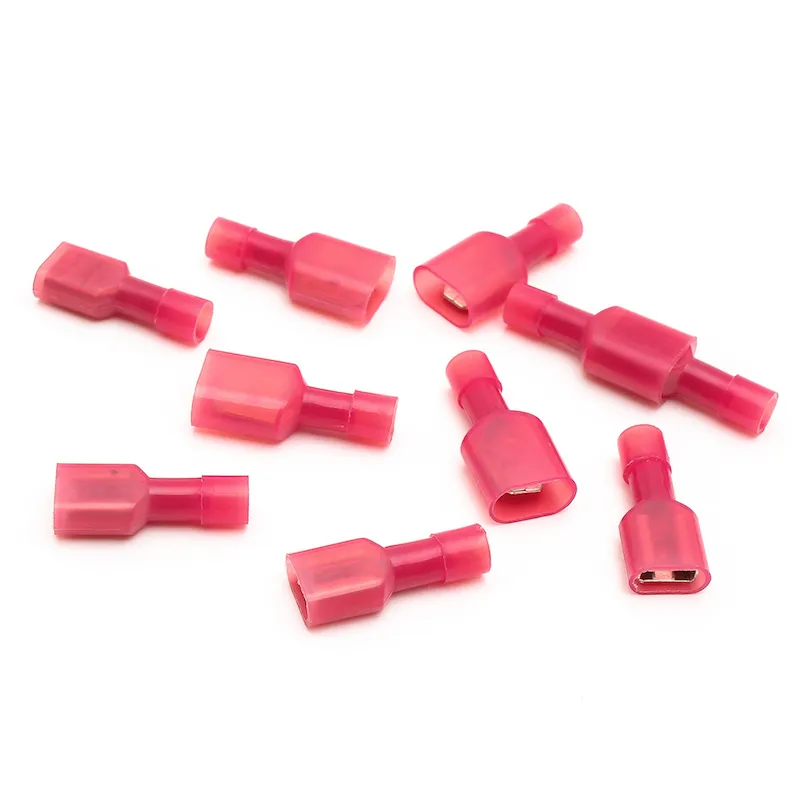 50 PZ FDFN/MDFN1.25-250 Rosso 6.3 MM MaschioFemmina Auto Completamente Isolati Terminali a Crimpare Terminali Auto Filo di Nylon