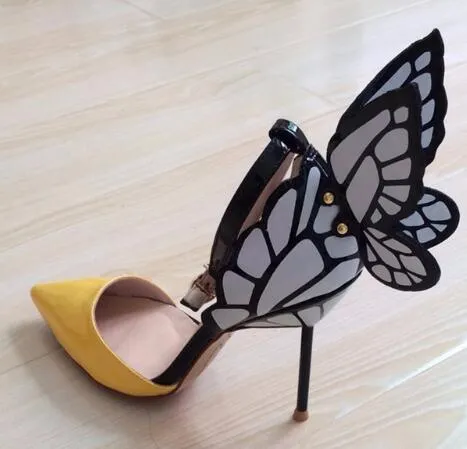 2018 Runway High Heel Shoes Woman Pointed Toe Butterfly Wing Pumps Women Sexy Party Shoes