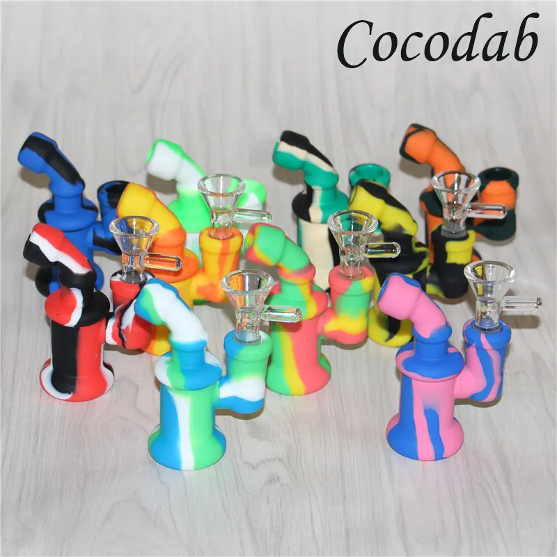 Waterpijpbongs Mini Siliconen Bubbler Rig Silicon Smoking Pijpen Hand Lepel Pijp Olie DAB Rigs met glazen kom Handpipes DHL