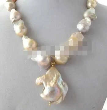 Jewelr 003028 Natural Light Pink Lavender Unusual Keshi Keishi Baroque Pearl Necklace&Pendant280u
