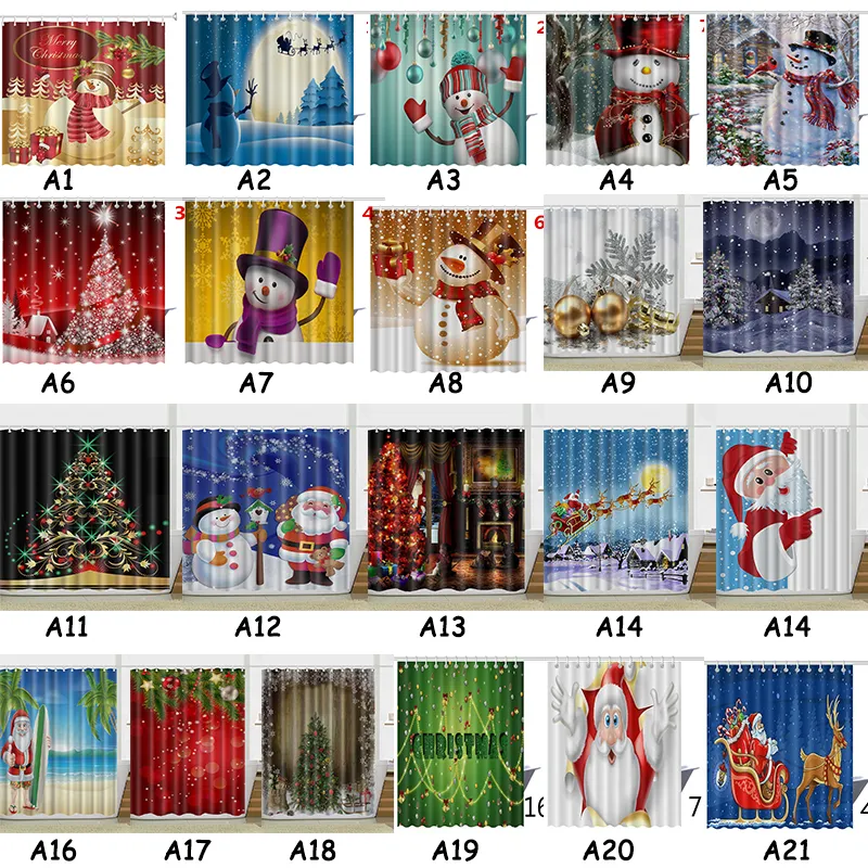 Décorations de Noël rideau de douche Santa Claus Snowman Snowman Imageproof 3D Salle de bain imprimé rideaux de douche + 12 crochets cadeaux de Noël décoration de la maison