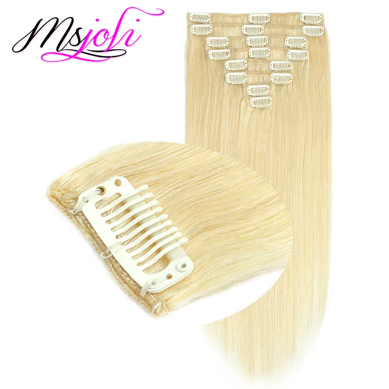 613 Blond peruansk rak klipp i hårförlängning obearbetad mänskligt hår peruansk hår slick rak 100 g 8 st set9253361