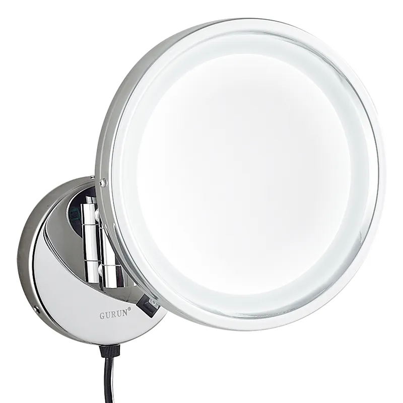 Gurun salle de bains Lighted miroir de maquillage avec des lumières LED et support mural grossissant Miroirs cosmétiques pliant en laiton M1807D