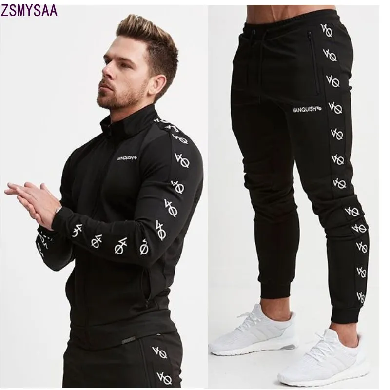 2024 Men s Cotton Spandex Tracksuit Set Black V Neck Long Sleeve Sweatshirt Drawstring Jogger Pants Sportwear for Running Gym Fitness Casual
