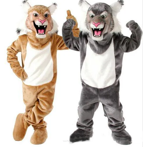 2018 Costume de mascotte Bobcat Wildcat gris / beige chaud de haute qualité pour Halloween Costume de fête de Noël Costume de personnage Déguisement.