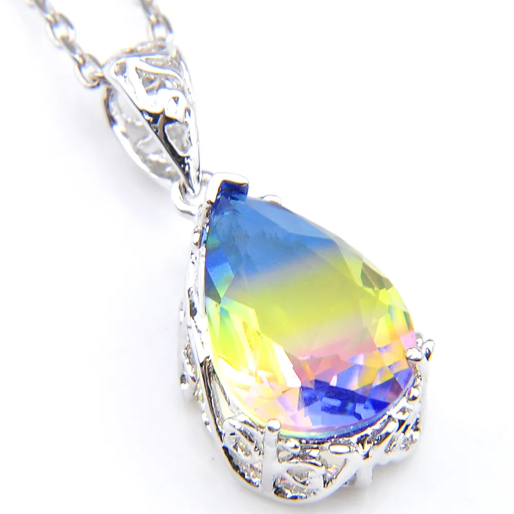 Luckyshien mais novo do estilo dos 925 colar de prata Sterling Waterdrop melancia turmalina Gems dom mulheres Jóias Engagemets casamento