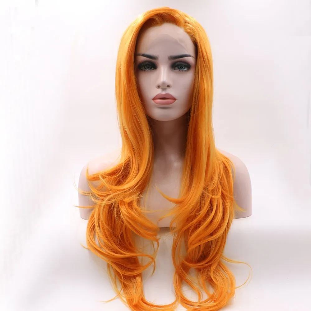 Fantasy Beauty Orange Color Natural Hairline Heat Resistant Fiber Lace Front Party Wig Daily Makeup Synthetic Lace Front Wigs