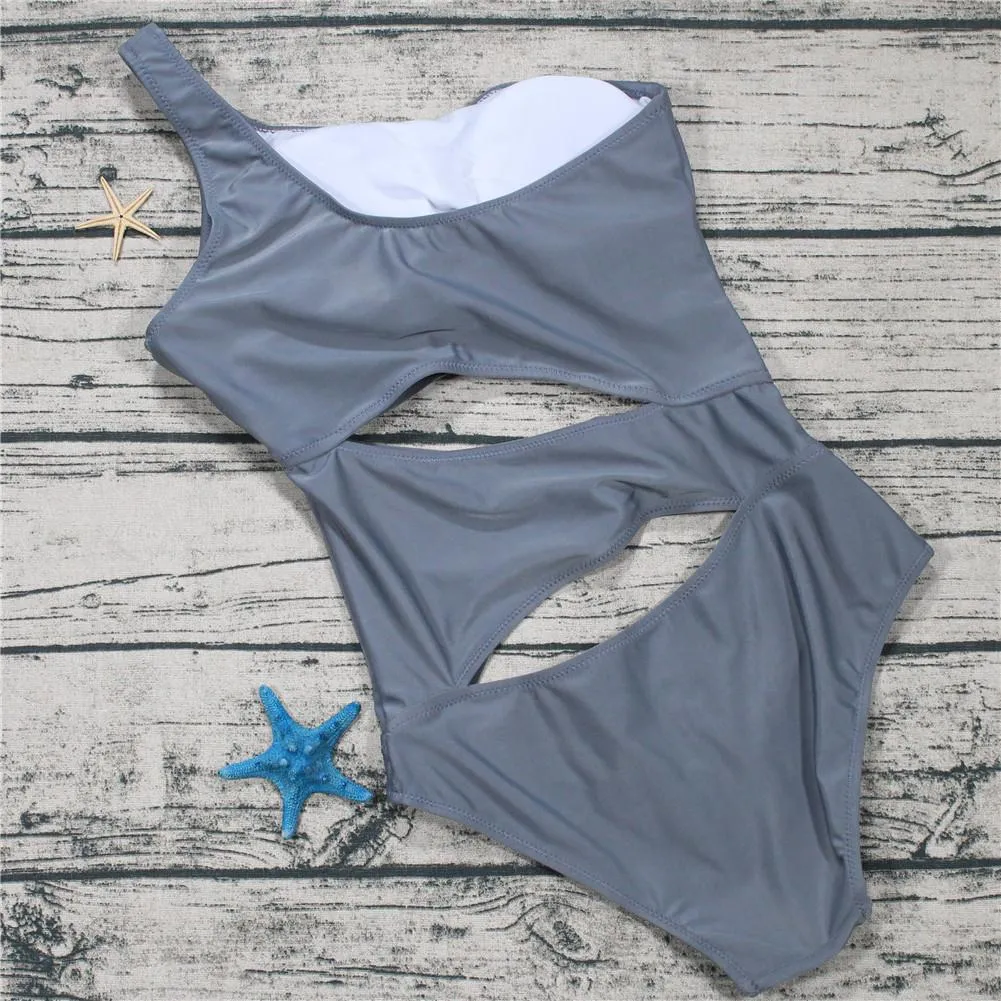 Cut Out One Piece Swimsuit Push Up Bandeau One Shoulder Monokini Slim