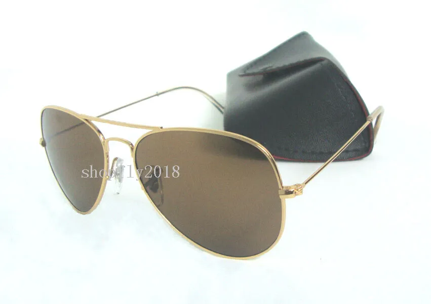 Classic Pilot Sunglasses para homens de óculos de metal feminino Eyewear Gold Black 58mm 62mm Lentes de vidro com case preta1424997