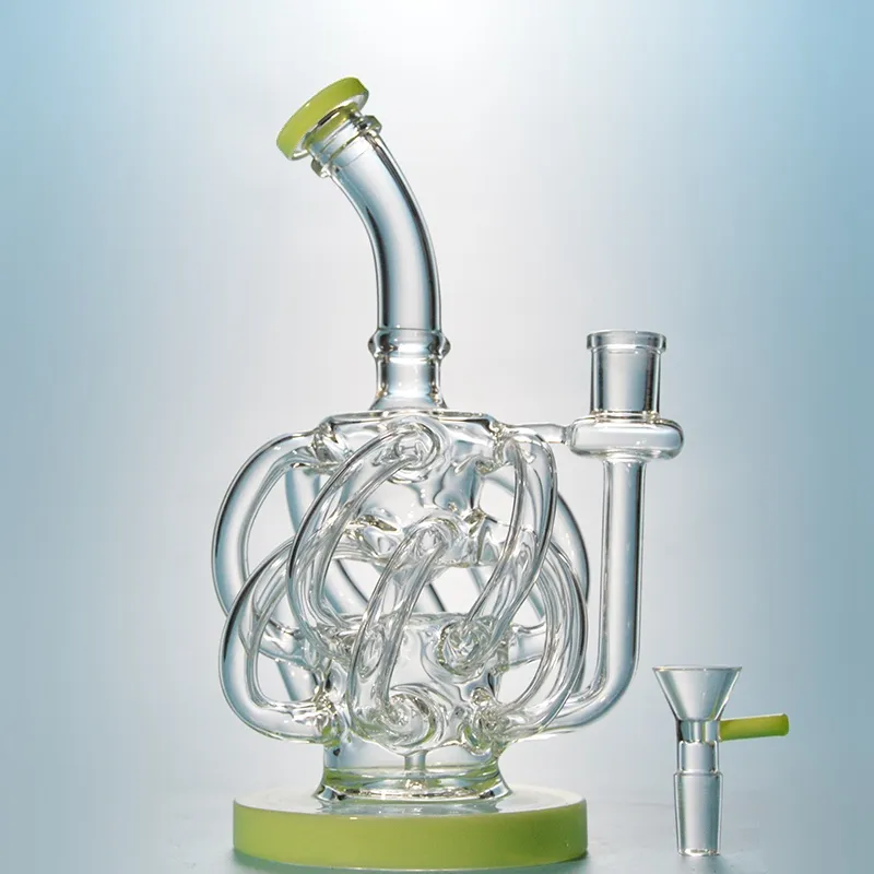 Super Cyclone Glass Recycler Dab Rig Purple Bong con 12 Recycler Tube Water Pipes Vortex Recycler Glass Water Bong 14mm Joint Oil Rigs