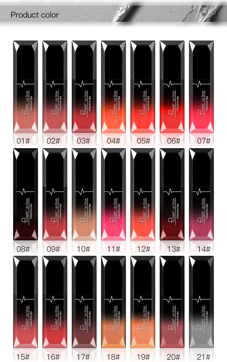 Pudaier ماتي السائل أحمر الشفاه Lipgloss 21 ألوان المهنية مرطب الشفاه لمعان 7.5ml dhl مجانا