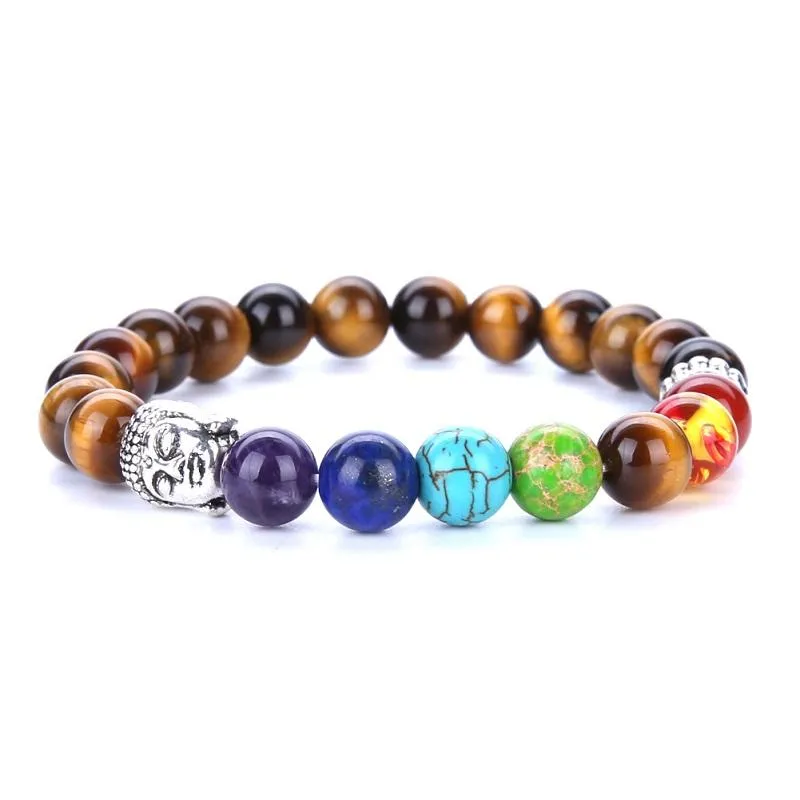 Buddha Head Volcano bracelet Fashion Wholesale Natural lava volcano, Red agate,Amethyst Stone With Seven Color Stone Beaded Bracelet
