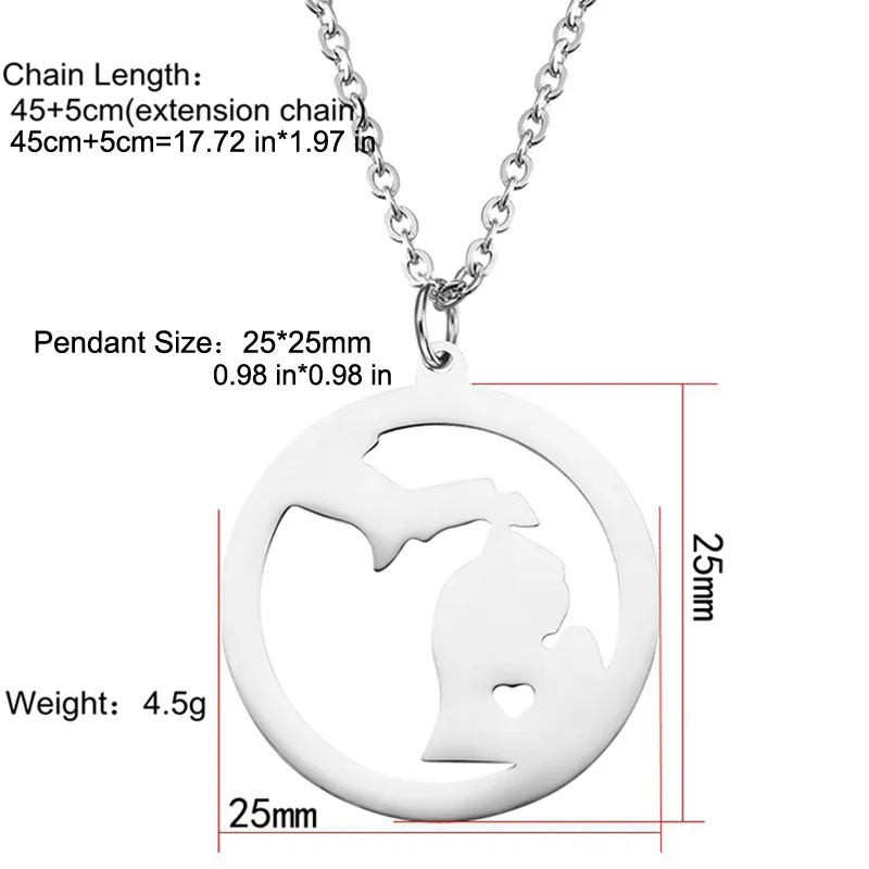 US MAP MICHIGAN CASTION CASTED Ожерелье I Heart Michigan Country Countrace Rose Gold из нержавеющей стали.