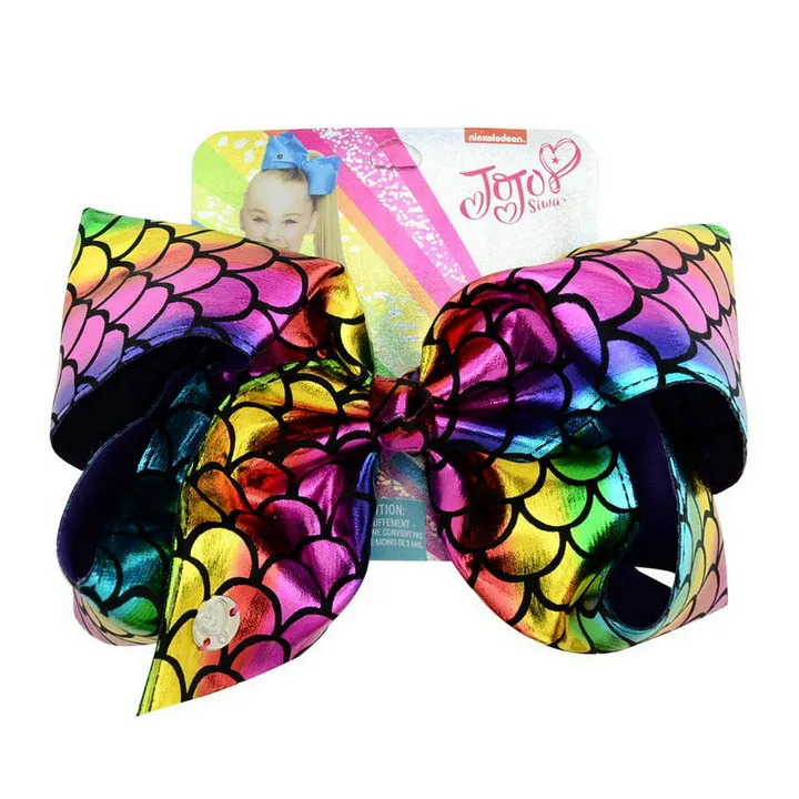 Cute 8 inch JOJO Bow leather laser cloth extra large girl ribbon hairpin children's hair band with cardboard