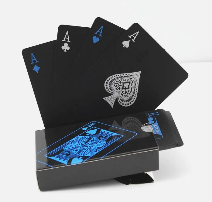 Hot Waterproof PVC Plastic Playing Cards Set Trend 54pcs Deck Poker Classic Magic Tricks Tool Pure Color Black Magic Box-packed