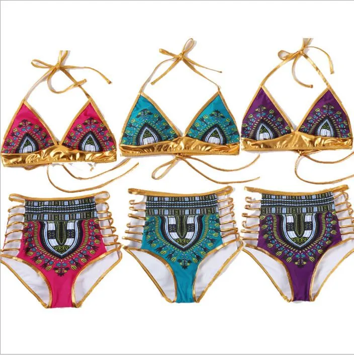 Badkläder Kvinnor Indisk Tryck Bikini Bandage Bronzes Bikini Sats Sexig Underkläder Baddräkt Leotard Thong Monokini Beachwear Badkläder B4139