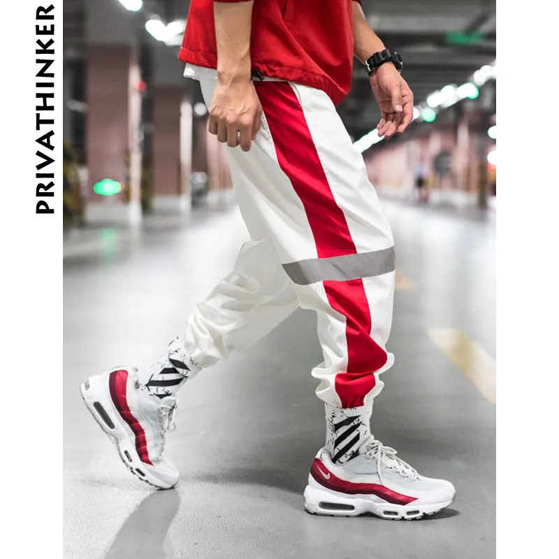 Pantalon sarouel à rayures latérales hommes 2018 pantalons de jogging réfléchissants pour hommes Streetwear Fashions pantalons de survêtement Vintage blanc