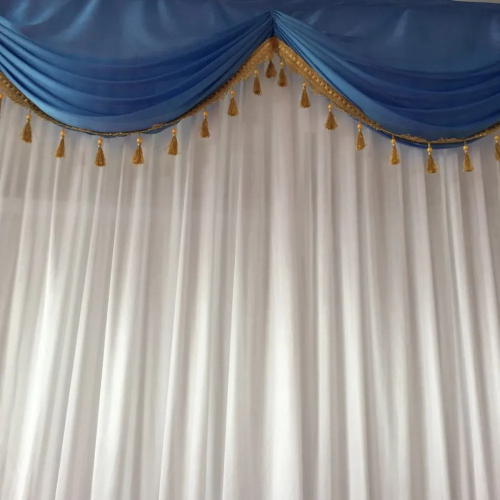 Hot Sale Blue & White Ice Silk 3mx3m Swags Drapes With Tassels For Wedding Backdrop Wedding Curtain