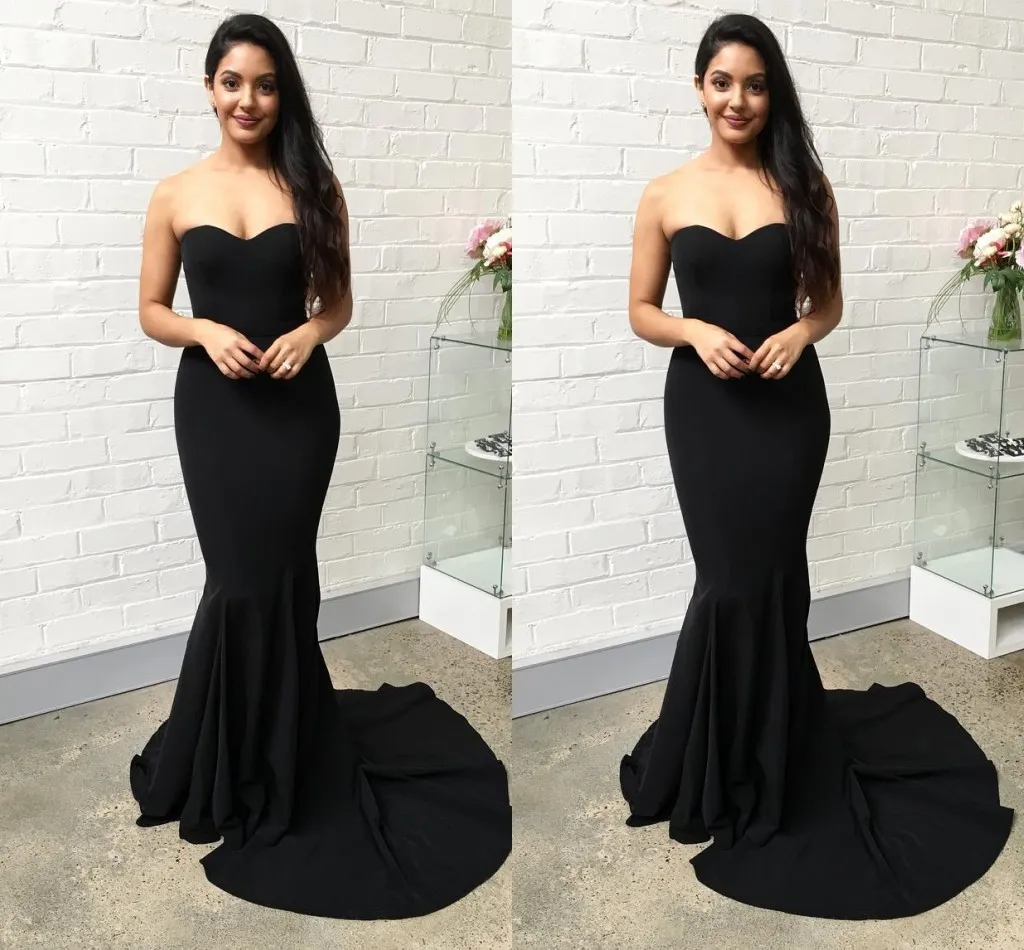 Black Simple Black Simple Prom Long 2019 Abiti formali per pavimenti per pavimenti a cuore abiti da sera vestido de noni