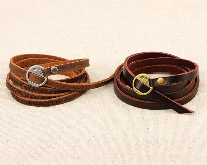 Hot Statement Multilayer Genuine Leather Wrap Bracelet Mens Women Wish Friendship Vintage Bracelets Bangles Men Jewelry Pulseras Hombre From 1 44 DHgate