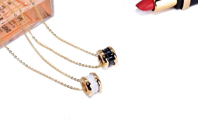 Black and white ceramic Necklace 18K Rose Gold Pendant Chain bone titanium steel spring pendant necklace