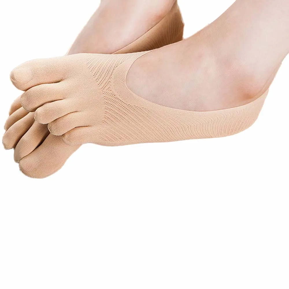 Heet vrouwelijke teen dun comfortabele vijf teen sok slippers onzichtbaarheid effen kleur sokken vijf vingers sokken katoen, spandex tonsee