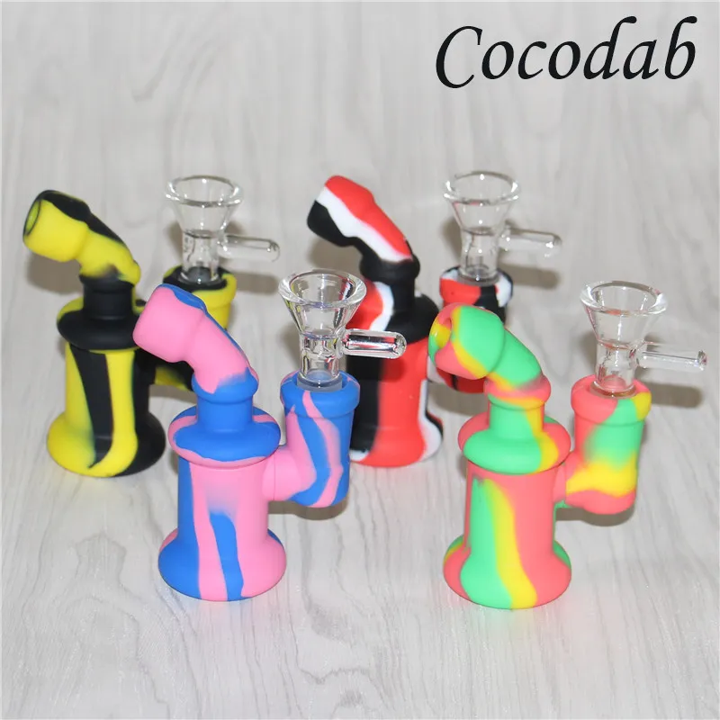 Mini Unique Design Hookahs Silicone oil Rig Waterpipe Smoking Pipe bong Reusable Cigarette Hand Pipes With Glass Bowl for choose DHL