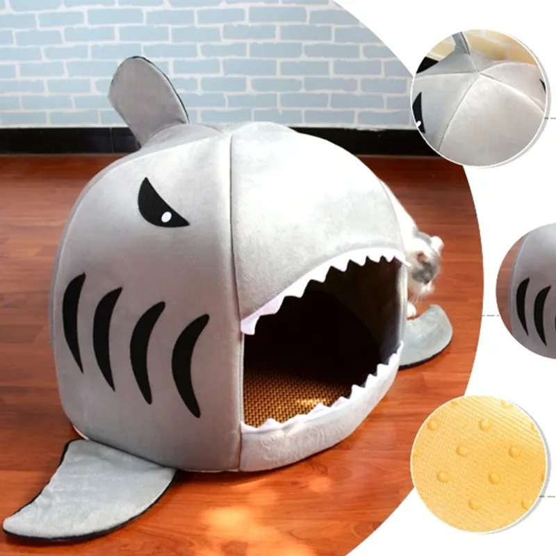 Hot sales Dog Cat Bed Shark Shape Washable Dog house Pet Sleeping Bed Dog Kennel Pet Nest Removable Cushion Gray Blue Pink Colors