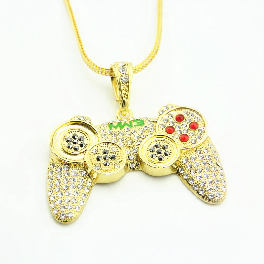 Hip Hop Game Machine Handle Pendant Mens Full Crystal Heavy Necklace Fashion Iced Out Game Controller8147442