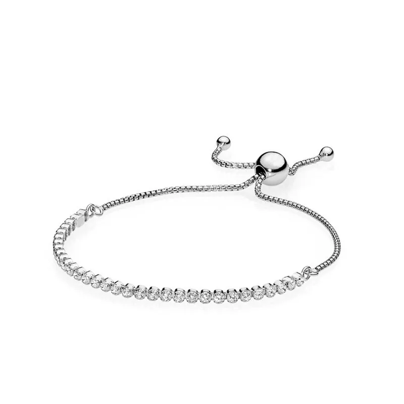 Damen-Armbänder aus Sterlingsilber, klarer CZ-Diamant, verstellbare Größe, glänzendes Kristallarmband, passend für Pandora-Schmuck, Valentinstagsgeschenk für Damen