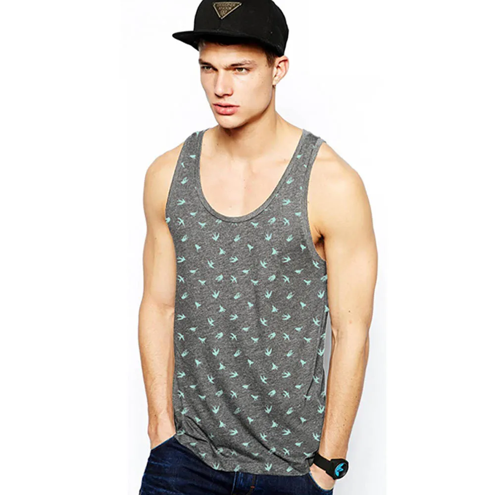 Men Printing Undershirts 2017 Summer Tops Sleeveless Vest TOP Undershirt Casual Fitness Mens Casual Cotton Print Bodybuilding