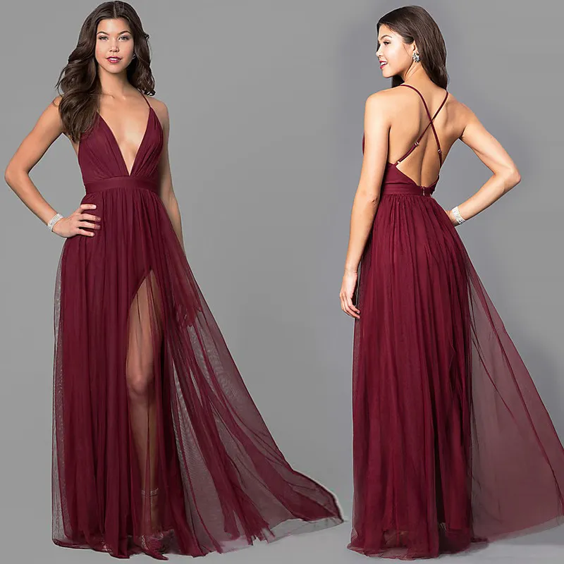 Sexy V Neck Evening Prom Dresses 2018 Elegant Backless Evening