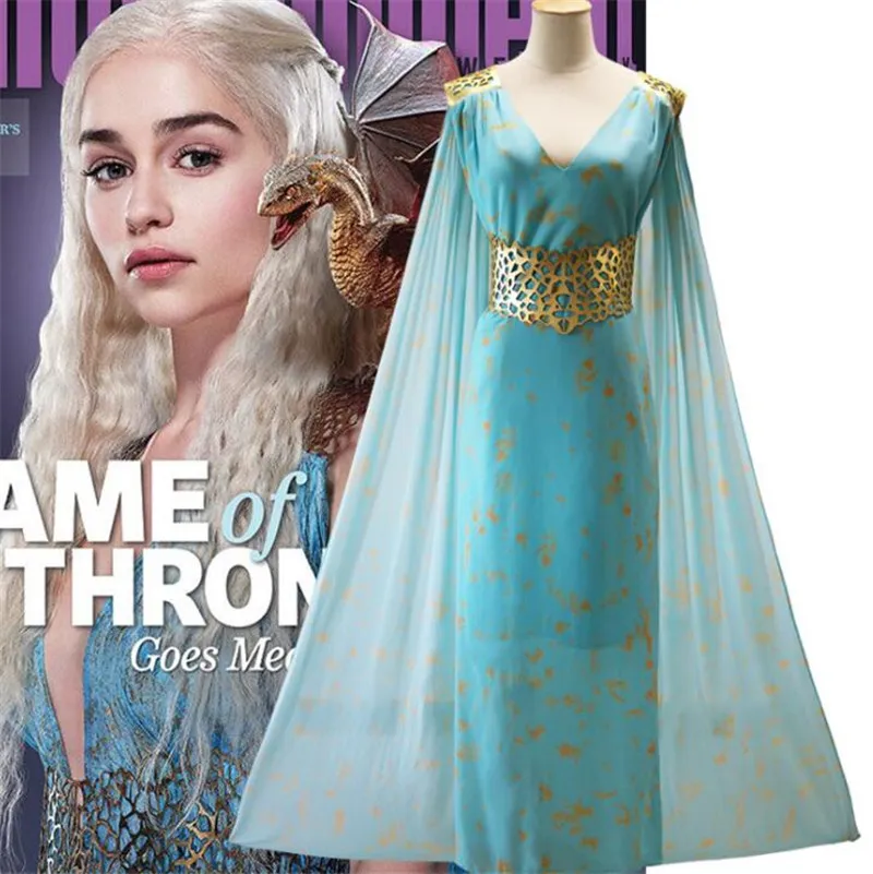 Halloween Daenerys Targaryen Cosplay vestido Traje Vestido Azul Uma Canção de Gelo e Roupas de Fogo Halloween Daenerys Targaryen Cosplay vestido Traje Vestido Azul Uma Canção de Gelo e Roupas de Fogo