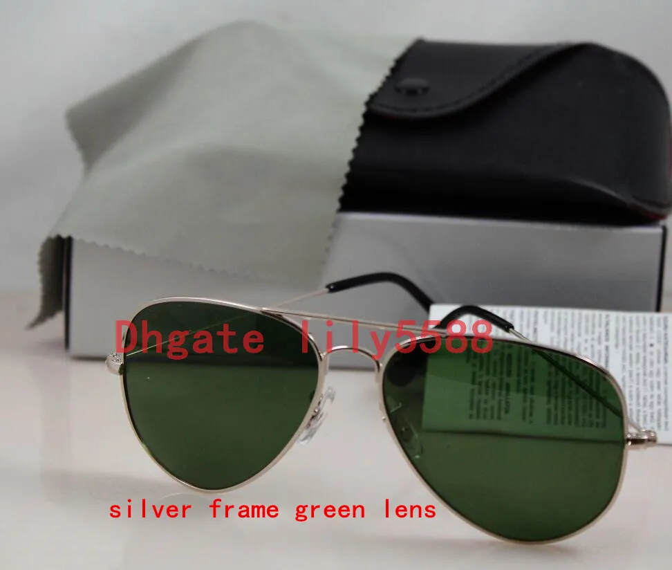 Hochwertige klassische Piloten-Sonnenbrille, Designer-große Metall-Sonnenbrille für Männer und Frauen, Silberspiegel, 58 mm, 62 mm, Glaslinsen, UV-Schutz, 8564412