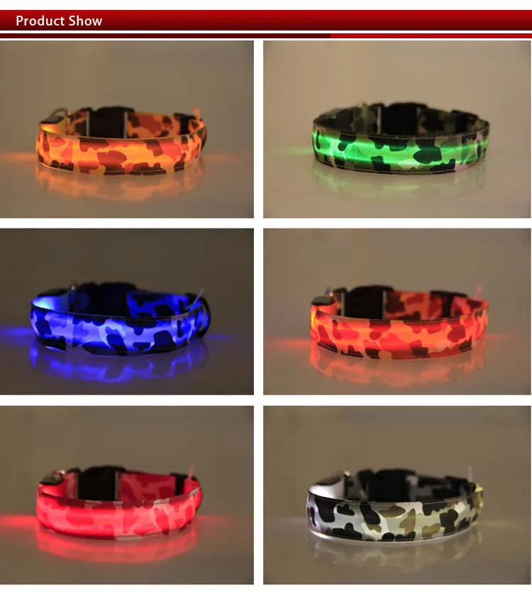 Husdjur hund USB valp uppladdningsbar LED Justerbar ljusa nylon halsband natt säkerhet blinkande glöd kamouflage krage